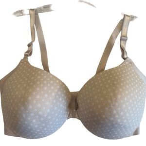 Warners Size 36B Underwire Front Closure Dream Bra Style Beige White Polka Dot